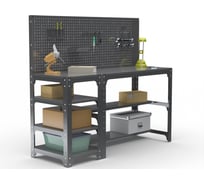 Стол металлический ООО Металекс серия KIT 750х1600х400 мм, с боковыми полками и перфопанелью, серый 201408