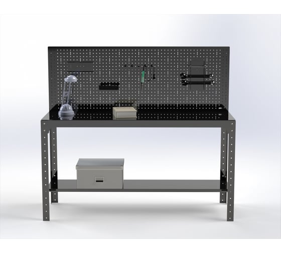 Стол металлический ООО Металекс серия KIT 750x1100x600 мм, перфопанель с комплектом аксессуаров, черный 201536