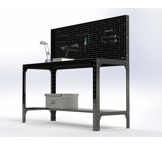 Стол металлический ООО Металекс серия KIT 750x1100x600 мм, перфопанель с комплектом аксессуаров, черный 201536
