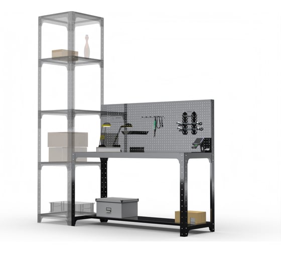 Стол металлический ООО Металекс серия KIT 750x1100x600 мм, перфопанель с комплектом аксессуаров, черный 201536