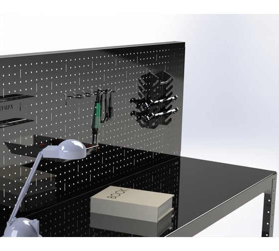 Стол металлический ООО Металекс серия KIT 750x1100x600 мм, перфопанель с комплектом аксессуаров, черный 201536
