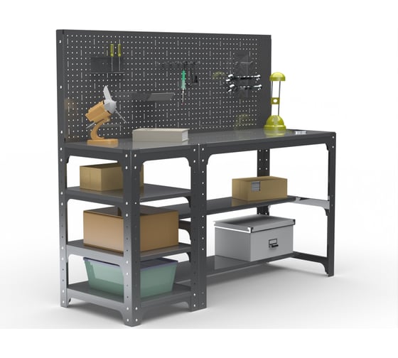 Стол металлический ООО Металекс серия KIT 750х1400х400 мм, с боковыми полками и перфопанелью, серый 201407 1