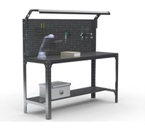 Стол металлический ООО Металекс серия KIT 750х1500х600 мм, одна полка мм, перфопанель с комплектом освещения, серый 201450