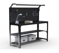 Стол металлический ООО Металекс серия KIT 750х1300х500 мм, 2-е полки мм, перфопанель с комплектом освещения, черный 201622