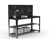 Стол металлический ООО Металекс серия KIT 750х1500х600 мм, мм, две полки мм, перфопанель с комплектом аксессуаров, черный 201558