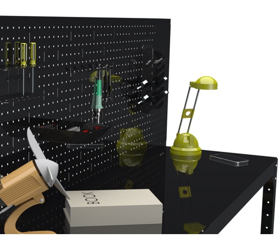 Стол металлический ООО Металекс серия KIT 750х1200х400 мм, с боковыми полками и перфопанелью, черный 201568