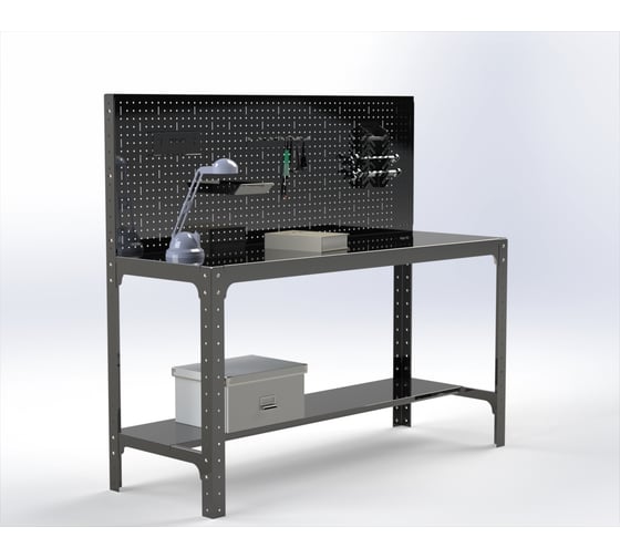 Стол металлический ООО Металекс серия KIT 750x1300x400 мм, перфопанель с комплектом аксессуаров, черный 201526