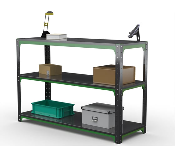 Стол-верстак ООО Металекс Metalex серия KIT 950х1400х600 две полки, серо-зеленый 204050