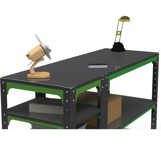 Стол-верстак ООО Металекс Metalex серия KIT 950х1700х600 с боковыми полками, серо-зеленый 204080