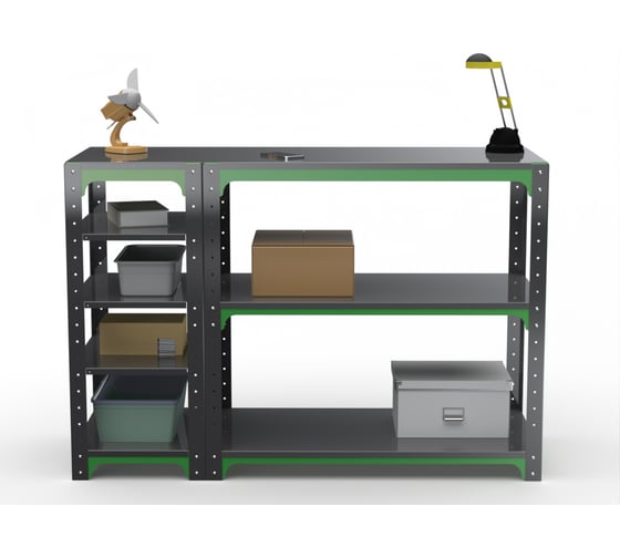 Стол-верстак ООО Металекс Metalex серия KIT 950х1700х600 с боковыми полками, серо-зеленый 204080
