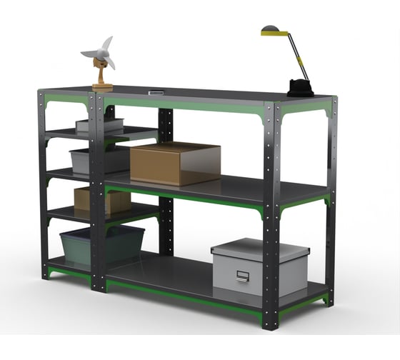 Стол-верстак ООО Металекс Metalex серия KIT 950х1200х400 с боковыми полками, серо-зеленый 204057