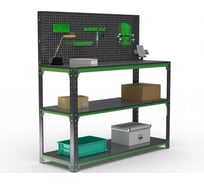 Стол-верстак ООО Металекс серия KIT 950х1800х500 мм, две полки + перфопанель с комплектом аксессуаров, серо-зеленый 204180