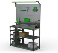 Стол-верстак ООО Металекс KIT 950х1700х600 (с бок. полками, 2-мя панелями и комп. освещения) (серо-зеленый) 204332