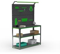 Стол-верстак ООО Металекс KIT 950х1700х500 (2-е полки, двойная перфопанель с комплектом освещения) (серо-зеленый) 204374