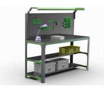 Стол-верстак ООО Металекс KIT 950х1400х400 (2-е полки, + перфопанель с комплектом освещения) (серо-зеленый) 204389