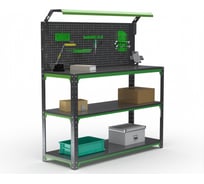 Стол-верстак ООО Металекс KIT 950х1600х600 (2-е полки, + перфопанель с комплектом освещения) (серо-зеленый) 204409