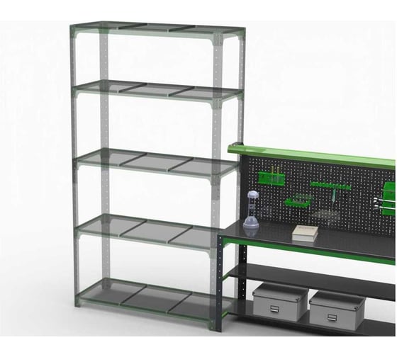 Стол-верстак ООО Металекс KIT 950х1800х400 (2-е полки, + перфопанель с комплектом освещения) (серо-зеленый) 204393
