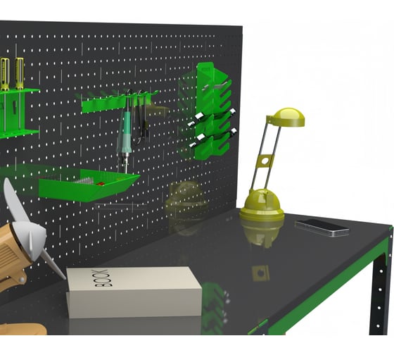 Стол металлический ООО Металекс серия KIT 750x1600x600 мм, с боковыми полками и перфопанелью 201090