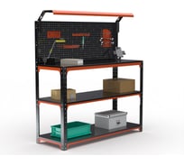 Стол-верстак ООО Металекс KIT 950х1500х600 (2-е полки, + перфопанель с комплектом освещения) (оранжево-чёрный) / 204873