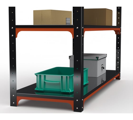 Стол-верстак ООО Металекс KIT 950х1800х600 (2-е полки, + перфопанель с комплектом освещения) (оранжево-чёрный) / 204876