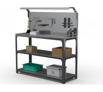 Стол-верстак ООО Металекс серия KIT 950х1800х500 мм, 2-е полки + перфопанель с комплектом освещения, серый 205332