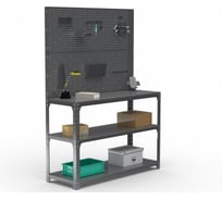 Стол-верстак ООО Металекс Metalex KIT 950х1400х400 мм, две полки + двойная перфопанель с комплектом аксессуаров, серый 205151