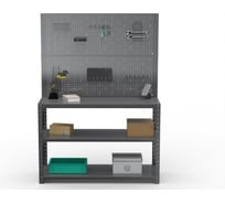 Стол-верстак ООО Металекс Metalex KIT 950х1200х600 мм, две полки + двойная перфопанель с комплектом аксессуаров, серый 205167