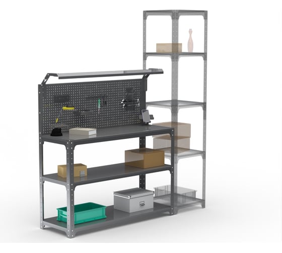 Стол-верстак ООО Металекс серия KIT 950х1200х400 мм, 2-е полки + перфопанель с комплектом освещения, серый 205317