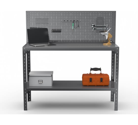 Стол-верстак ООО Металекс Metalex KIT 950х1600х600 мм, одна полка + перфопанель с комплектом аксессуаров, серый 205090