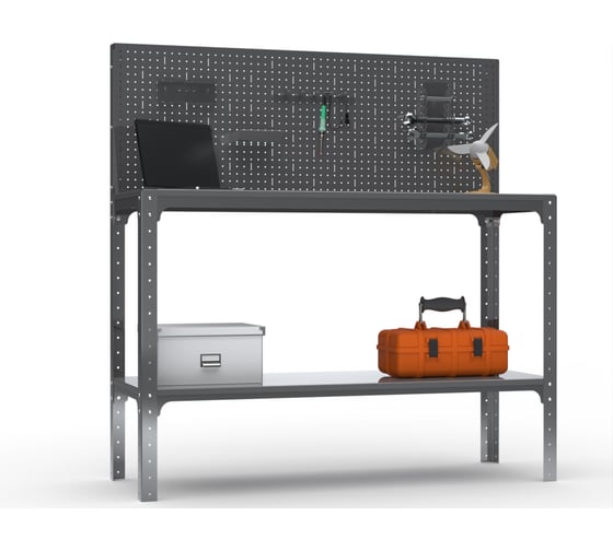 Стол-верстак ООО Металекс Metalex KIT 950х1600х600 мм, одна полка + перфопанель с комплектом аксессуаров, серый 205090