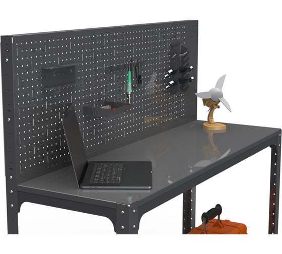 Стол-верстак ООО Металекс Metalex KIT 950х1600х600 мм, одна полка + перфопанель с комплектом аксессуаров, серый 205090