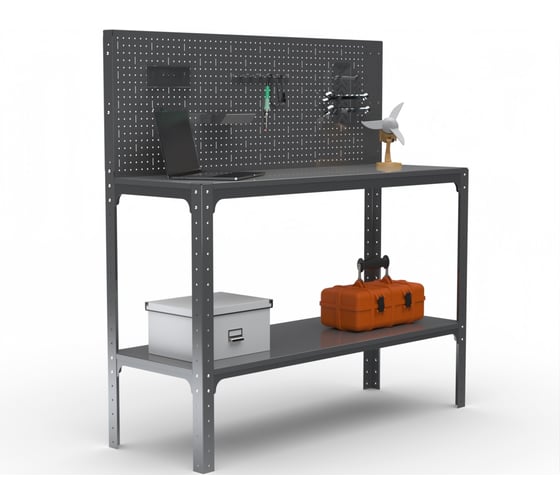 Стол-верстак ООО Металекс Metalex KIT 950х1800х400 мм, одна полка + перфопанель с комплектом аксессуаров, серый 205074