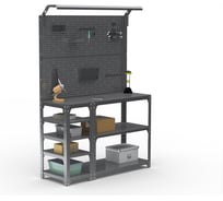 Стол-верстак ООО Металекс серия KIT 950х1100х500 мм, с боковыми полками, 2-мя панелями и комплектом освещения, серый 205247