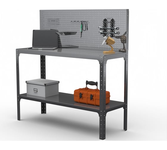 Стол-верстак ООО Металекс Metalex KIT 950х1300х400 мм, одна полка + перфопанель с комплектом аксессуаров, серый 205069