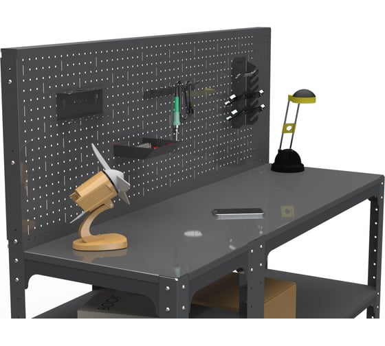 Стол-верстак ООО Металекс Metalex KIT 950х1200х600 мм, с боковыми полками, перфопанелью и комплектом аксессуаров, серый 205032