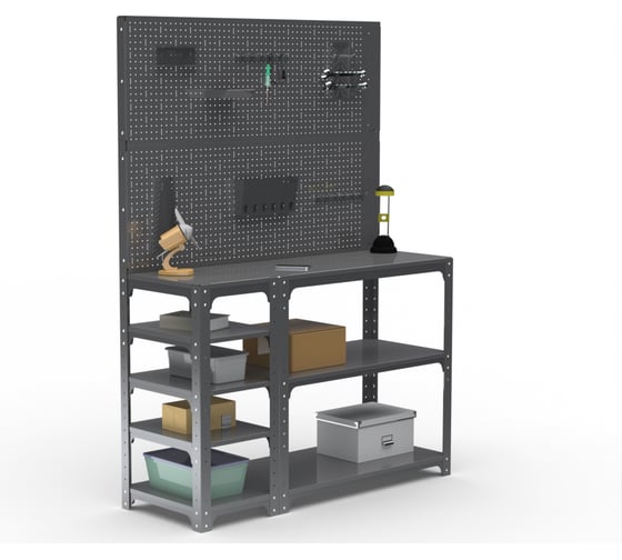 Стол-верстак ООО Металекс Metalex KIT 950х1800х500 мм, с боковыми полками, двумя перфопанелями и комплектом аксессуаров, серый 205056