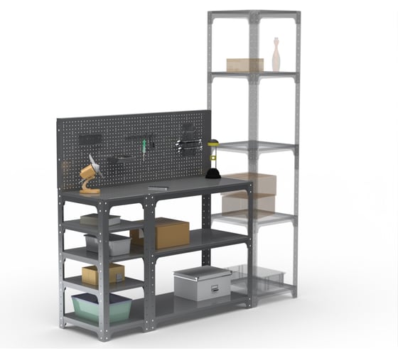 Стол-верстак ООО Металекс Metalex KIT 950х1600х500 мм, с боковыми полками, перфопанелью и комплектом аксессуаров, серый 205027