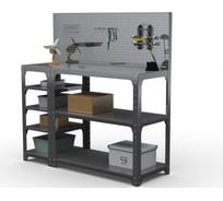 Стол-верстак ООО Металекс Metalex KIT 950х1600х600 мм, с боковыми полками, перфопанелью и комплектом аксессуаров, серый 205036