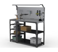 Стол-верстак ООО Металекс серия KIT 950х1700х600 мм, с боковыми полками, перфопанелью и комплектом освещения, серый 205235