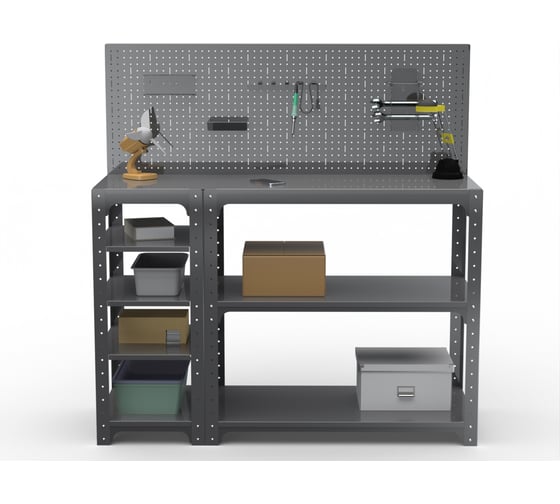Стол-верстак ООО Металекс Metalex KIT 950х1400х500 мм, с боковыми полками, перфопанелью и комплектом аксессуаров, серый 205025