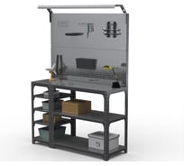 Стол-верстак ООО Металекс серия KIT 950х1500х600 мм, с боковыми полками, 2-мя панелями и комплектом освещения, серый 205260