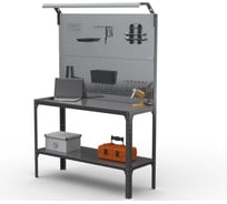 Стол-верстак ООО Металекс серия KIT 950х1800х400 мм, одна полка + двойная перфопанель с комплектом освещения, серый 205350