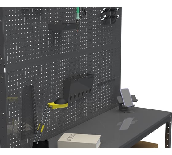 Стол-верстак ООО Металекс Metalex KIT 950х1800х400 мм, две полки + двойная перфопанель с комплектом аксессуаров, серый 205155