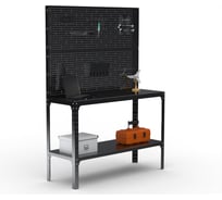 Стол-верстак ООО Металекс KIT 950х1600х400 мм, одна полка + двойная перфопанель с комплектом аксессуаров, черный 205591