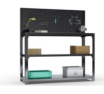 Стол-верстак ООО Металекс KIT 950х1100х400 мм, две полки + перфопанель с комплектом аксессуаров, черный 205559