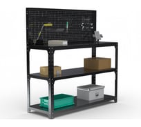 Стол-верстак ООО Металекс KIT 950х1100х500 мм, две полки + перфопанель с комплектом аксессуаров, черный 205568