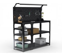 Стол-верстак ООО Металекс KIT 950х1800х400 мм, с боковыми полками, перфопанелью и комплетом освещения, черный 205683