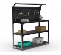 Стол-верстак ООО Металекс KIT 950х1300х400 мм, 2-е полки, + перфопанель с комплектом освещения, черный 205783