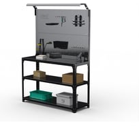 Стол-верстак ООО Металекс KIT 950х1800х600 мм, 2-е полки, двойная перфопанель с комплектом освещения, черный 205779