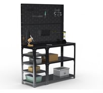 Стол-верстак ООО Металекс KIT 950х1800х600 мм, с боковыми полками, двумя перфопанелями и комплектом аксессуаров, черный 205530